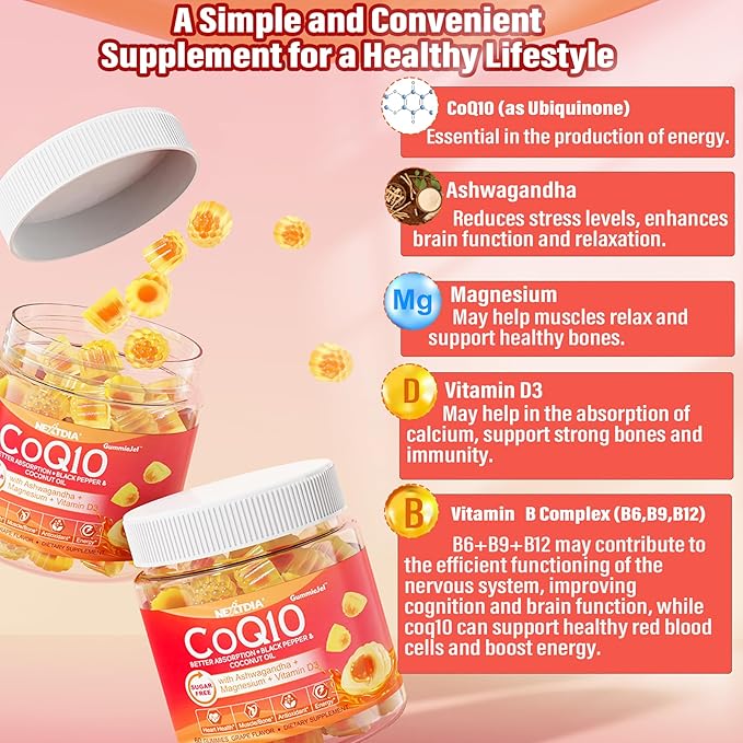 Sugar-Free CoQ10 200mg 100mg Filled Gummies D3, B12, B12, B6, B6, B9,Ultra B9,Ultra Absorption Q10 (Ubiquinone),For