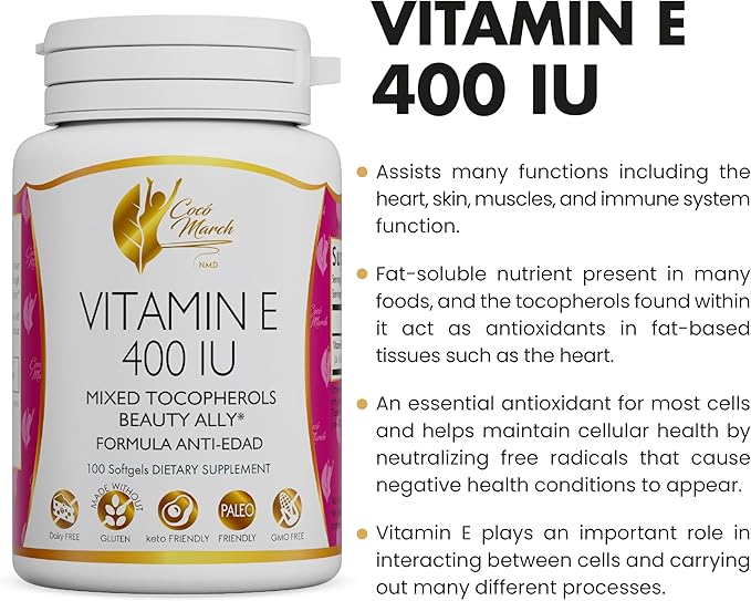 Coco March Natural Vitamin E 400 3 Month 100 Softgels