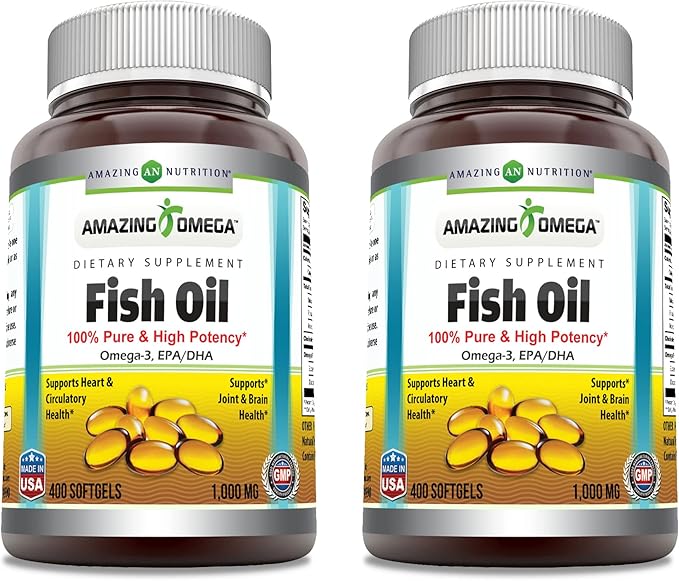 Amazing Omega Fish Oil 1000 mg Omega-3, 180 180 mg 120 mg (400 Count 2 Pack)