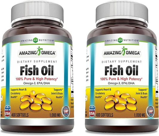 Amazing Omega Fish Oil 1000 mg Omega-3, 180 180 mg 120 mg (400 Count 2 Pack)
