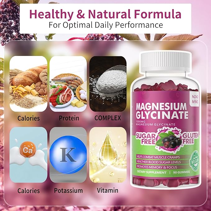 90 CT Magnesium Glycinate Gummies 1000mg B6, CoQ10 CoQ10 for 90 Elderberry