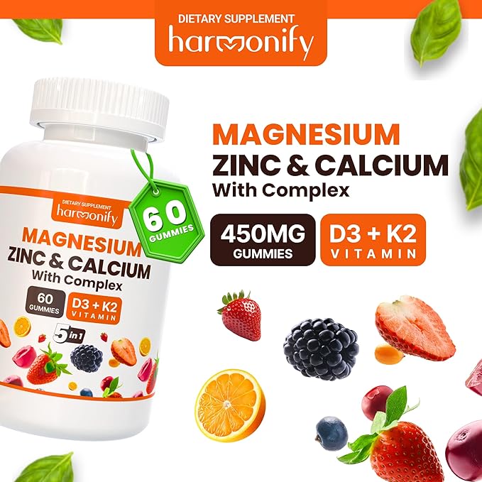 Magnesium Calcium Zinc with Vitamin D3 K2 Gummies, 30 Days