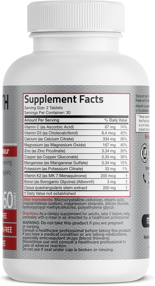 Bronson Bone Health & Strength Complex* 200 MCG K2 as MK7, Plus D3, and 60 Tablets