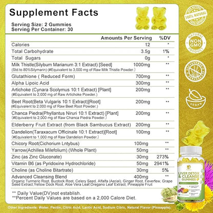Liver Cleanse Detox & Repair Gummies 24 Potent w/3000MG Milk -120 Count