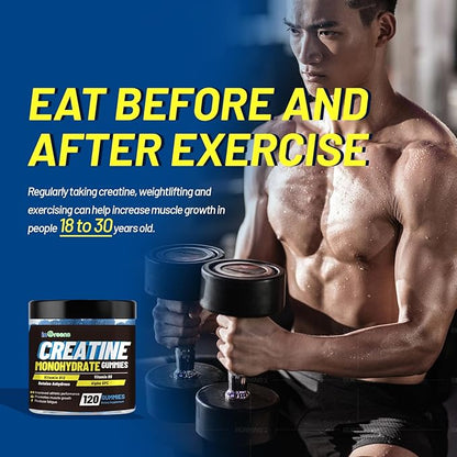 Creatine Monohydrate Gummies 6g for Men & Women, Potent Creatine Supplement, Chewables Creatine for Energy Boost, Increase Strength and Build Muscle, Gluten-Free, Sugar Free,120 Count