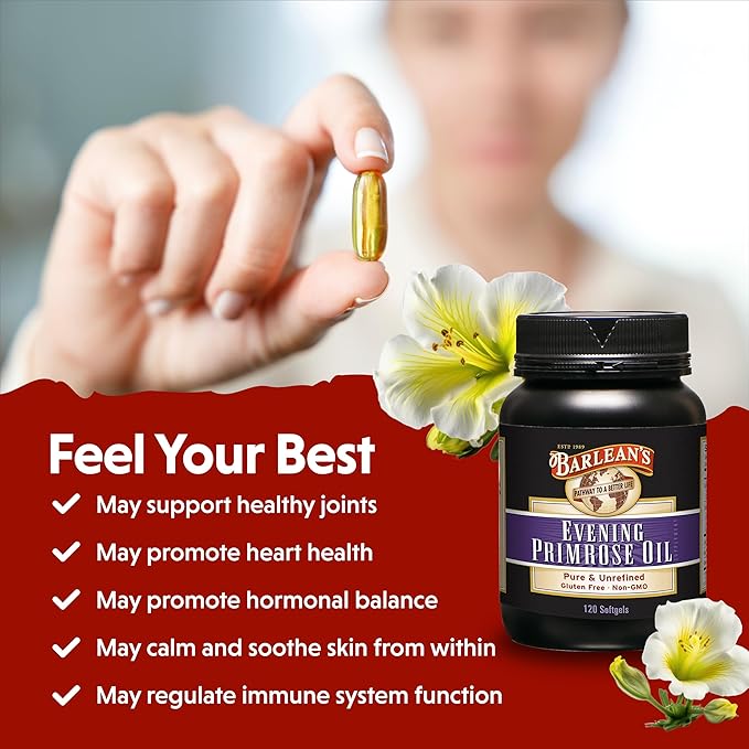 Barlean's Evening Primrose Oil Capsules, GLA 1300mg Softgels, 120 Count