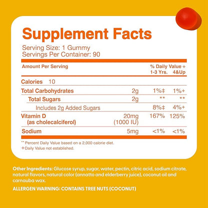 Vitamin D3 1000IU Gummy Vitamins for Kids (60 Day Supply) by Feel Great Vitamin Co | 60 Gummies | Delicious Plant Based Gummies | Supports Healthy Bones, Teeth, Mood, Immune System*