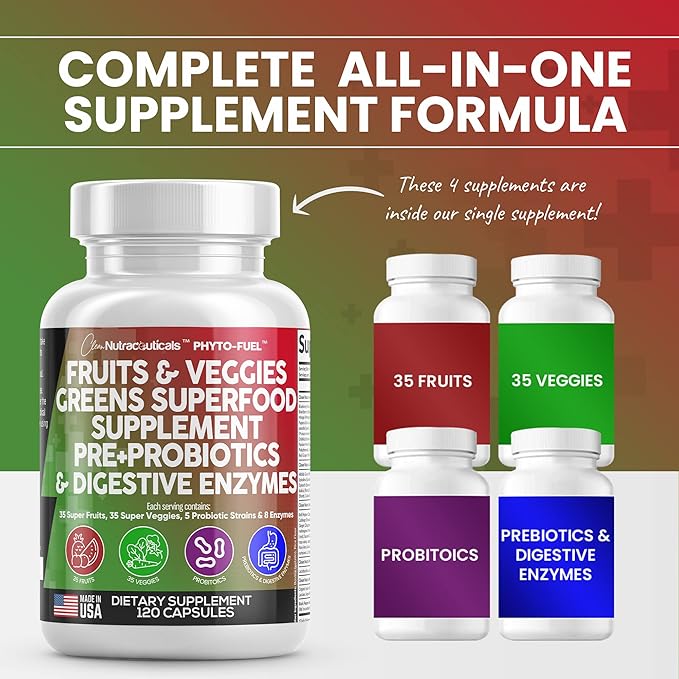 Clean Nutraceuticals Fruits and Veggies Supplement 70 Fruit 120 Ct