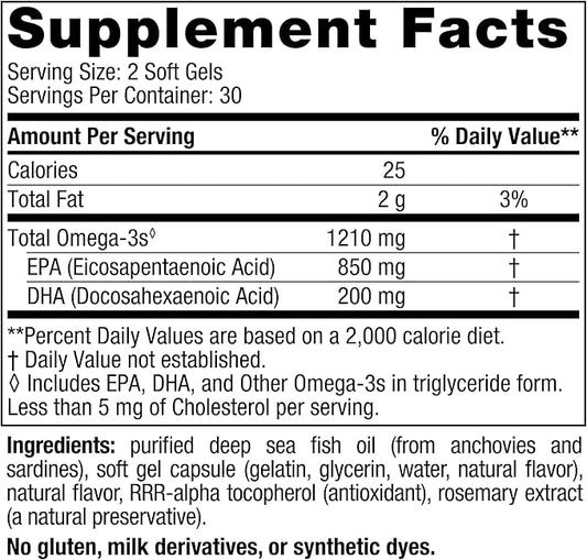 Nordic Naturals EPA, Lemon 60 Soft 1210 mg Omega-3 - 30 Servings