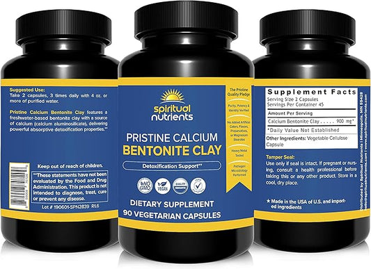 Pristine Calcium Bentonite Clay | Whole Body Detoxification, Featuring Calcium Aluminosilicate | Non-GMO, Vegan | 90 Capsules