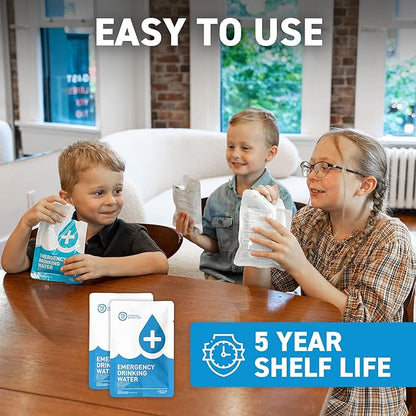 Made in USA - Anti Burst Emergency Water Rations Packets, Emergency Water Pouches, Water for Emergency, Survival Water Pouch, Emergency Water by 72 HRS (Pack of 12)
