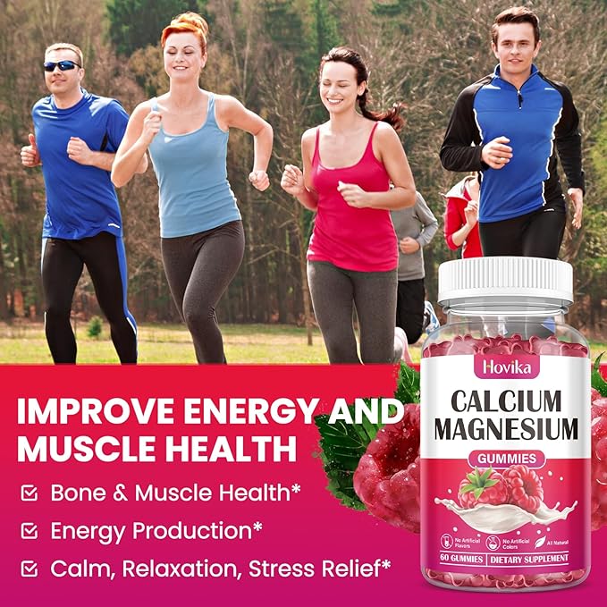 Calcium Magnesium Zinc Gummies, Calcium Magnesium 2:1 Ratio D3, K2, K2, B6, B6, B12 B12 for 60 Gummies