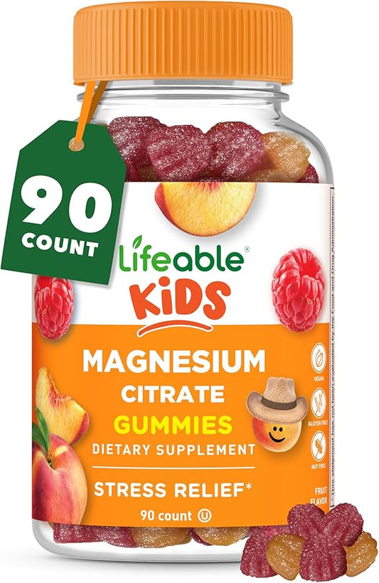 Lifeable Magnesium Gummies for Kids | 170mg Elemental Magnesium from 1,420mg Magnesium Citrate | Great Tasting Kids Magnesium Supplement | Muscle Support and Stress Relief Chewable | 90 Gummies