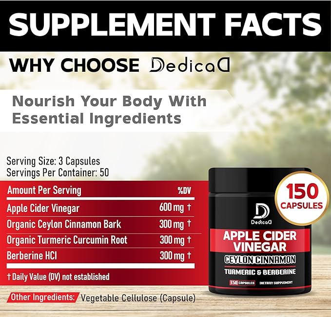 Apple Cider Vinegar Capsules 600mg Ceylon 300mg Turmeric 300mg & 300mg - 150 ACV
