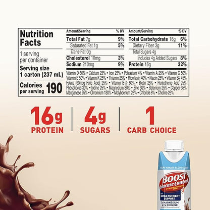 BOOST Glucose Control Ready to Drink Nutritional Drinks with Extra Nutrient Support Drink, Rich Chocolate, 8 Fl Oz, Pack of 24