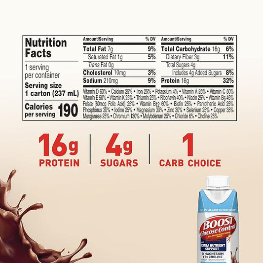 BOOST Glucose Control Ready to Drink Nutritional Drinks with Extra Nutrient Support Drink, Rich Chocolate, 8 Fl Oz, Pack of 24