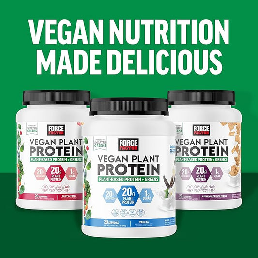 FORCE FACTOR Vegan Plant Protein, Plant-Based 20g Plant 20 Servings
