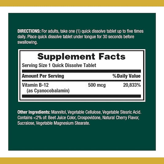 Nature's Bounty Vitamin B12, Supports Energy 500mcg, 100 100 Quick