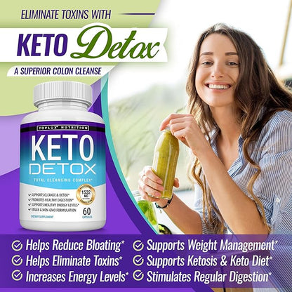 Toplux Keto Detox Pills Advanced Cleansing Extract – 1532 Mg Natural Acai Colon Cleanser Formula, Flush Toxins & Excess Waste, for Men Women, 60 Capsules, Supplement