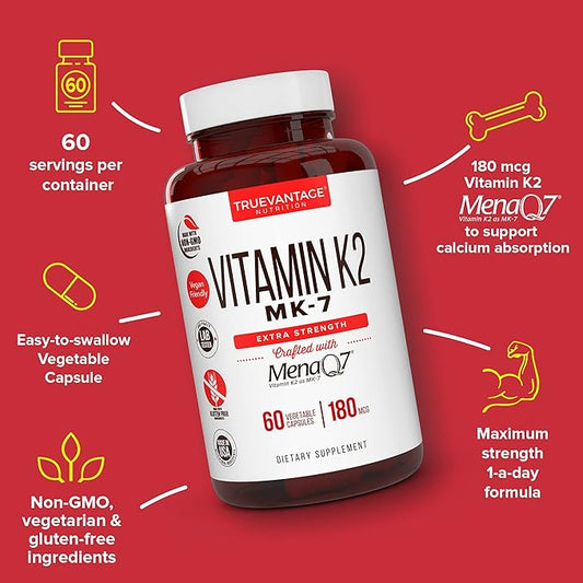 Vitamin k2 MK-7 Supplement 180mcg -Vitamin K2 Supports 60 Easy MenaQ7 K2 K2 MK7 MK7
