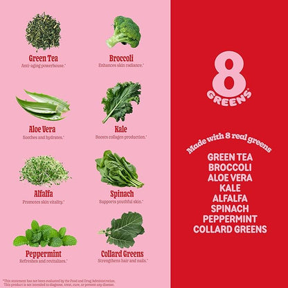 8Greens Supergreens Beauty Gummies with Collagen & Biotin | Super Greens Powder Superfood Gummy for Healthy Skin, Hair, Nails, Glow, and Firmness, Superfood Booster, Strawberry Flavored, 50 Count