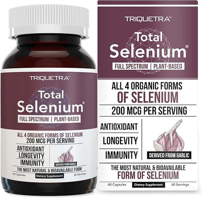 Total Selenium - 200 mcg, Plant-Based Selenium - Full Spectrum, Contains 4 Essential Organic Forms of Selenium Including Selenomethionine - Derived from Garlic - 60 Capsules