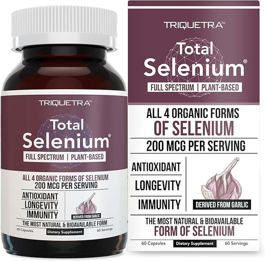 Total Selenium - 200 mcg, Plant-Based Selenium - Full Spectrum, Contains 4 Essential Organic Forms of Selenium Including Selenomethionine - Derived from Garlic - 60 Capsules