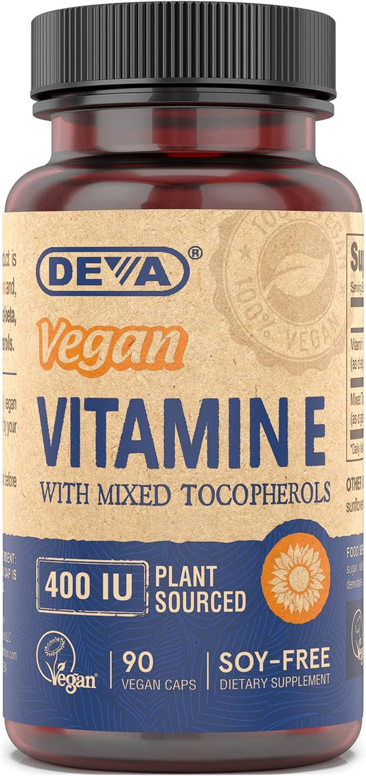 DEVA Vegan Vitamins Natural Vitamin E 400IU with 90 Capsules