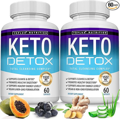 Toplux Keto Detox Pills Advanced Cleansing Extract – 1532 Mg Natural Acai Colon Cleanser Formula, Flush Toxins & Excess Waste, for Men Women, 60 Capsules, Supplement