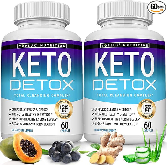 Toplux Keto Detox Pills Advanced Cleansing Extract – 1532 Mg Natural Acai Colon Cleanser Formula, Flush Toxins & Excess Waste, for Men Women, 60 Capsules, Supplement