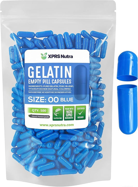 XPRS Nutra Size 00 Empty Capsules - 500 Count Empty Gelatin Capsules - Empty Pill Capsules - DIY Capsule Filling - Fillable Pill Capsules Empty Gel Caps