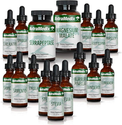 NutraMedix Cowden Support Program Month 9 - Bioavailable Herbal Detox Protocol Including Banderol, Burbur-Pinella, Parsley. Samento Cat's Claw Tincture, Serrapeptase, Magnesium & More (16 Piece Set)