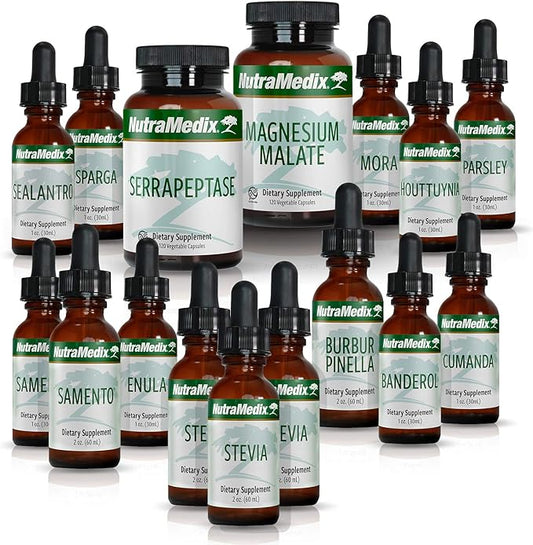 NutraMedix Cowden Support Program Month 9 - Bioavailable Herbal Detox Protocol Including Banderol, Burbur-Pinella, Parsley. Samento Cat's Claw Tincture, Serrapeptase, Magnesium & More (16 Piece Set)