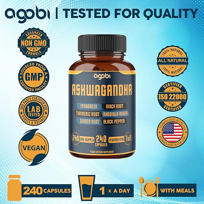 240 Capsules - 8 Month Supply 7in1 Ashwagandha 8050mg -