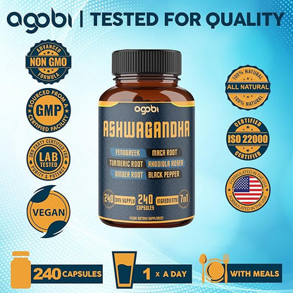 240 Capsules - 8 Month Supply 7in1 Ashwagandha 8050mg -