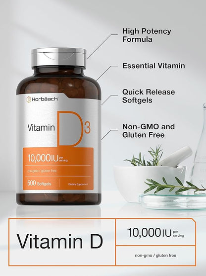 Horbäach Vitamin D3 10000 IU 500 Softgels 250mcg |