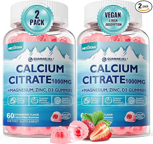Calcium Citrate 1000mg, Calcium Gummies with Calcium & Magnesium 2:1 Ratio, Plus Vitamin D3, Zinc, B6 & Potassium – High Absorbable Calcium Chewable, Bone & Muscle Support, Vegan, Sugar-Free, 120Cts