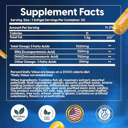 Omega 3 Fish Oil 3, Natural (1 Month