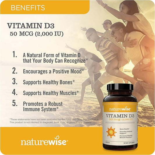 NatureWise Vitamin D3 2000iu (50 mcg) Healthy Muscle Function, and Immune Support, Non-GMO, Gluten Free in Cold-Pressed Olive Oil, Packaging Vary ( Mini Softgel), 360 Count(Pack of 1)