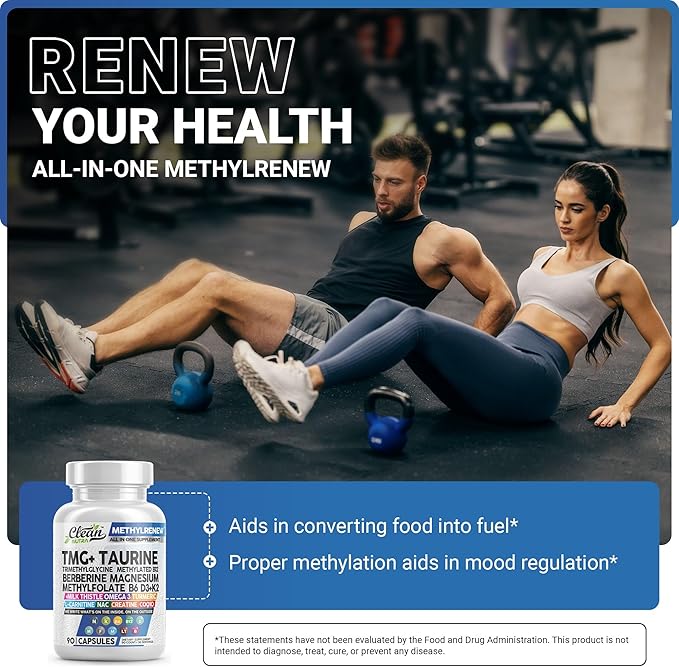 Clean Nutra TMG Taurine Supplement B6 Vitamins, B12, D3 D3 K2, K2, Berberine, 3 Turmeric COQ10 & 90 Ct