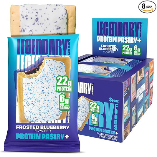 Legendary Foods 22g Protein Pastry+ Premium Low Carb Meal Replacement Bar - Low Glycemic, Gluten Free Protien Snacks - Healthy Keto Snack Box, 8x Zero Sugar Energy Bars - Bariatric Diabetic Friendly