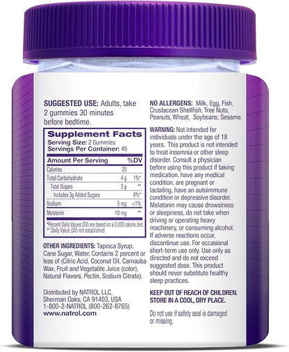 Natrol Melatonin Gummies, Sleep Support for Adults, 10 mg Melatonin Supplement for Sleeping, 90 Strawberry-Flavored Gummies, Up to a 45 Day Supply
