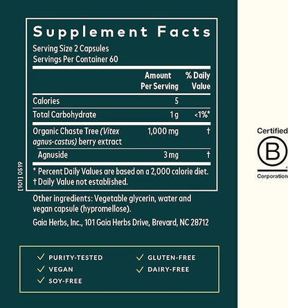 Gaia Herbs Vitex Berry - Supports Hormone Balance & Fertility for Women - Healthy Progesterone for Menstrual Health - 120 Vegan Caps (60-Day Supply)