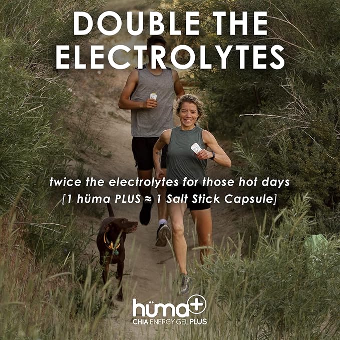 Huma Plus (Double Electrolytes) - Chia Energy Gel, Berries & Pomegranate, 24 Gels - Stomach Friendly, Real Food Energy Gels