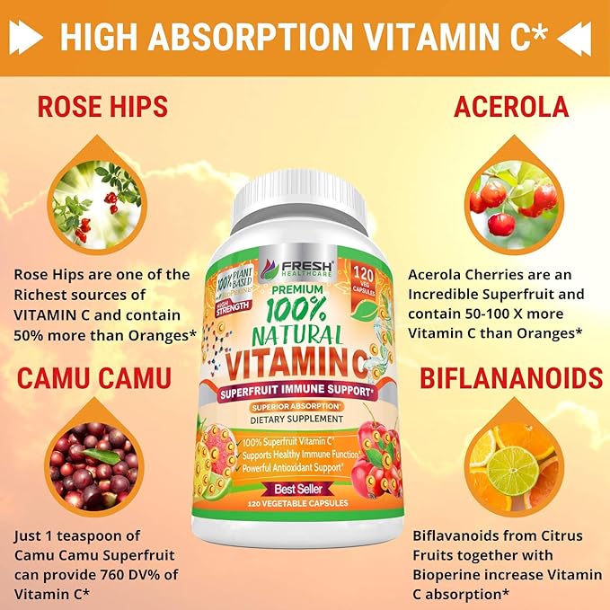 Natural Vitamin C 100% from 500mg - 120 Capsules