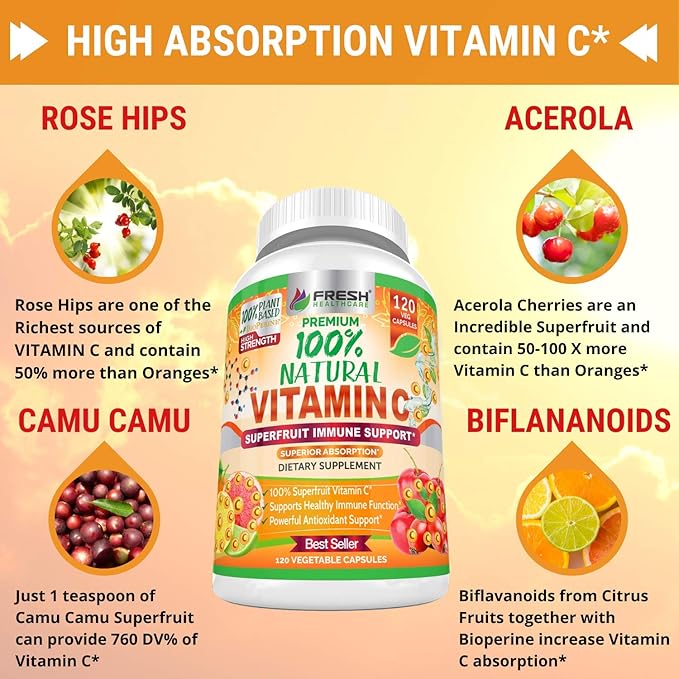 Natural Vitamin C 100% from 500mg - 120 Capsules
