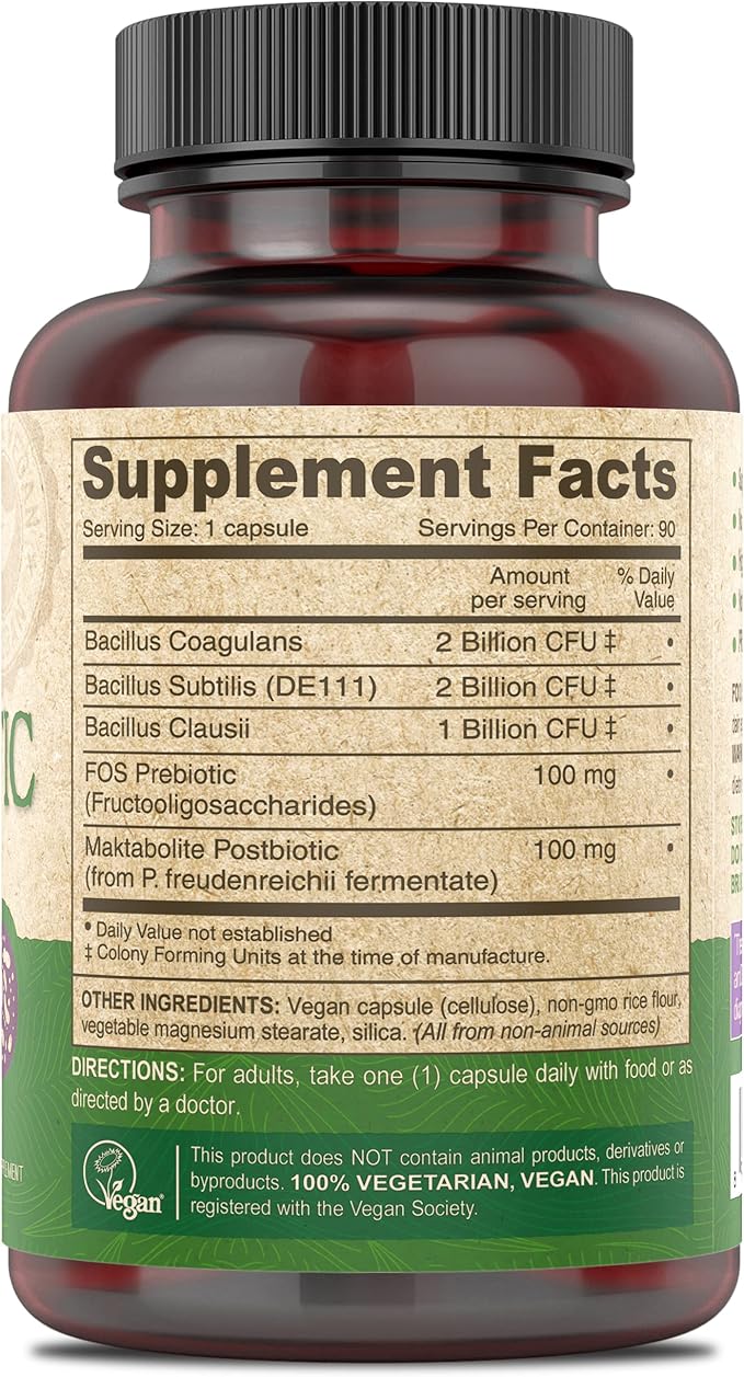 DEVA Vegan Probiotic Supplement - Pre, Pro, and Postbiotics for Digestive Health, 5 Billion CFU, Soil-Based, Spore-Forming, Dairy Free, FOS Prebiotics, for Women and Men, Vegan Capsules, 90 Count