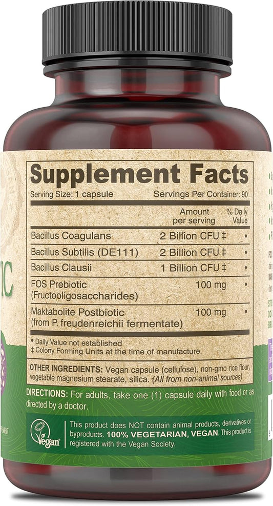 DEVA Vegan Probiotic Supplement - Pre, Pro, and Postbiotics for Digestive Health, 5 Billion CFU, Soil-Based, Spore-Forming, Dairy Free, FOS Prebiotics, for Women and Men, Vegan Capsules, 90 Count