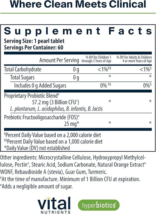 Hyperbiotics Vital Nutrients Pro Kids Probiotic | Allergen-Free Toddler Probiotics for Kids | Targeted Immune, Gut, and Digestive Health | Sugar-Free Orange Flavor | 60 Chewable Tablets