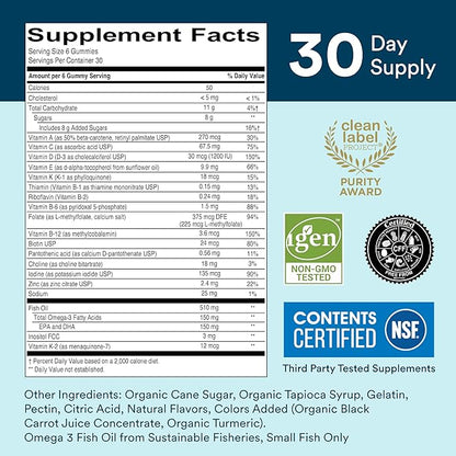 SmartyPants Multivitamin for Men & Women: D3, C, B12, B6, B6, Vitamin 3 Fish 180 Count (30 Day